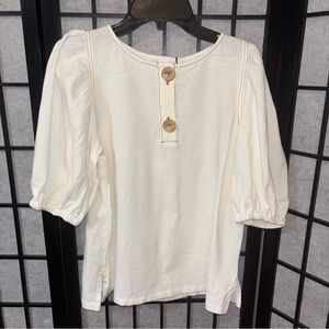 Zara White Puff Sleeve Relaxed Blouse
